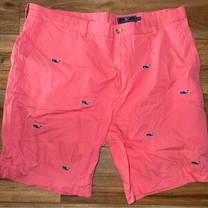 $79 Vineyard Vines Breaker Shorts Mens 42 Salmon Pink Whale Print Chino Casual